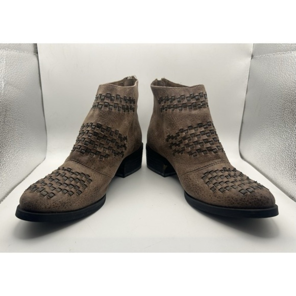 Not Rated Tan & Brown Booties‎ Woven Detailed Zipper Back Boho Western Women's 8